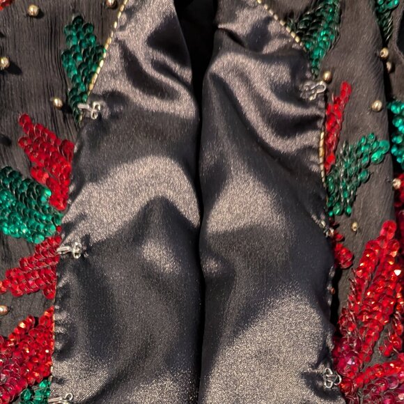 Vintage Scala 100% Silk Sequin Beaded Poinsettia Christmas Holiday Vest Size S - Picture 7 of 8